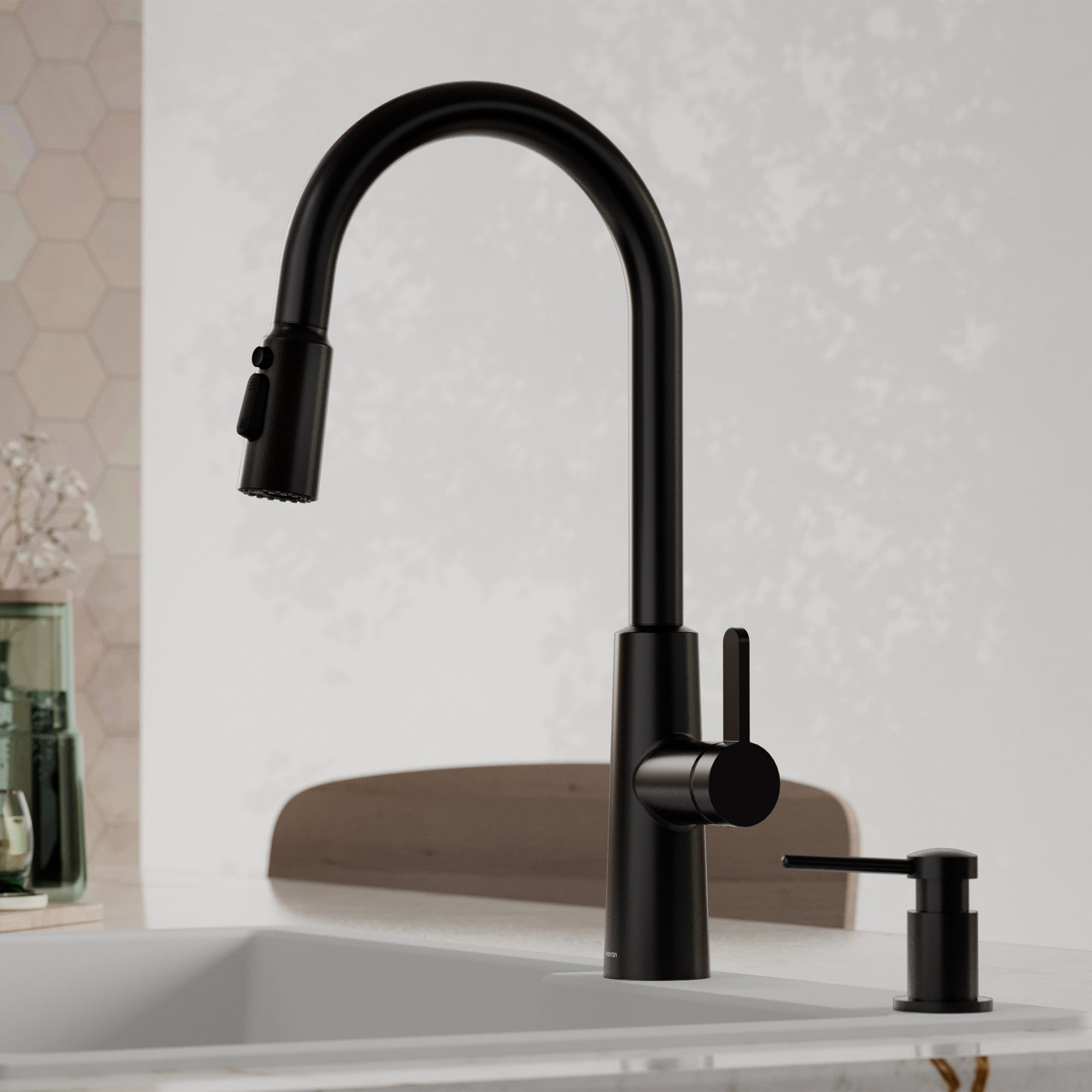 Karran Elmsworth 1.8 GPM Single Lever Lead-free Brass ADA Kitchen Faucet, Pull-Down, Matte Black, KKF760MB