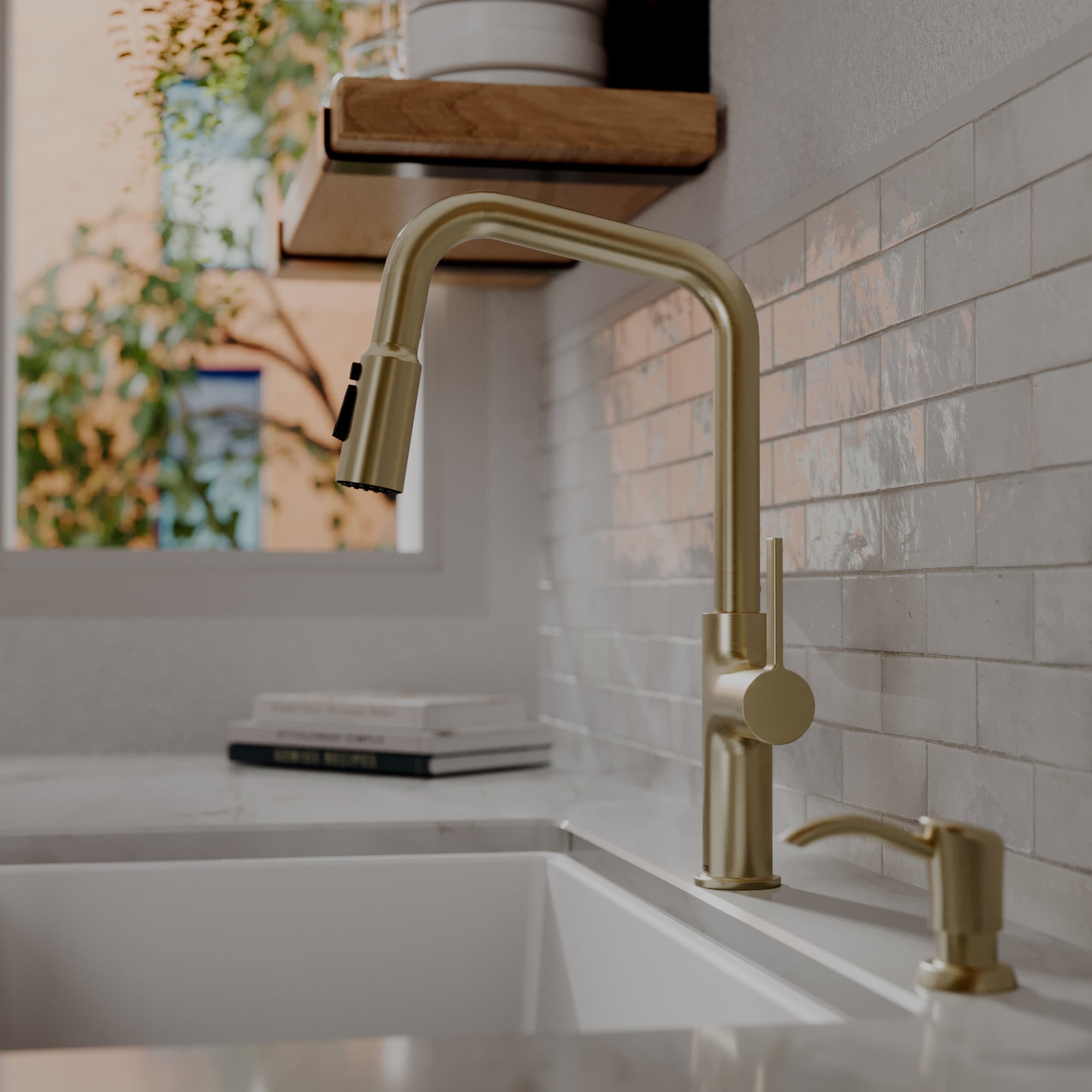 Karran Stalbridge 1.8 GPM Single Lever Lead-free Brass ADA Kitchen Faucet, Pull-Down, Spot-Free Champagne Bronze, KKF710SFCB