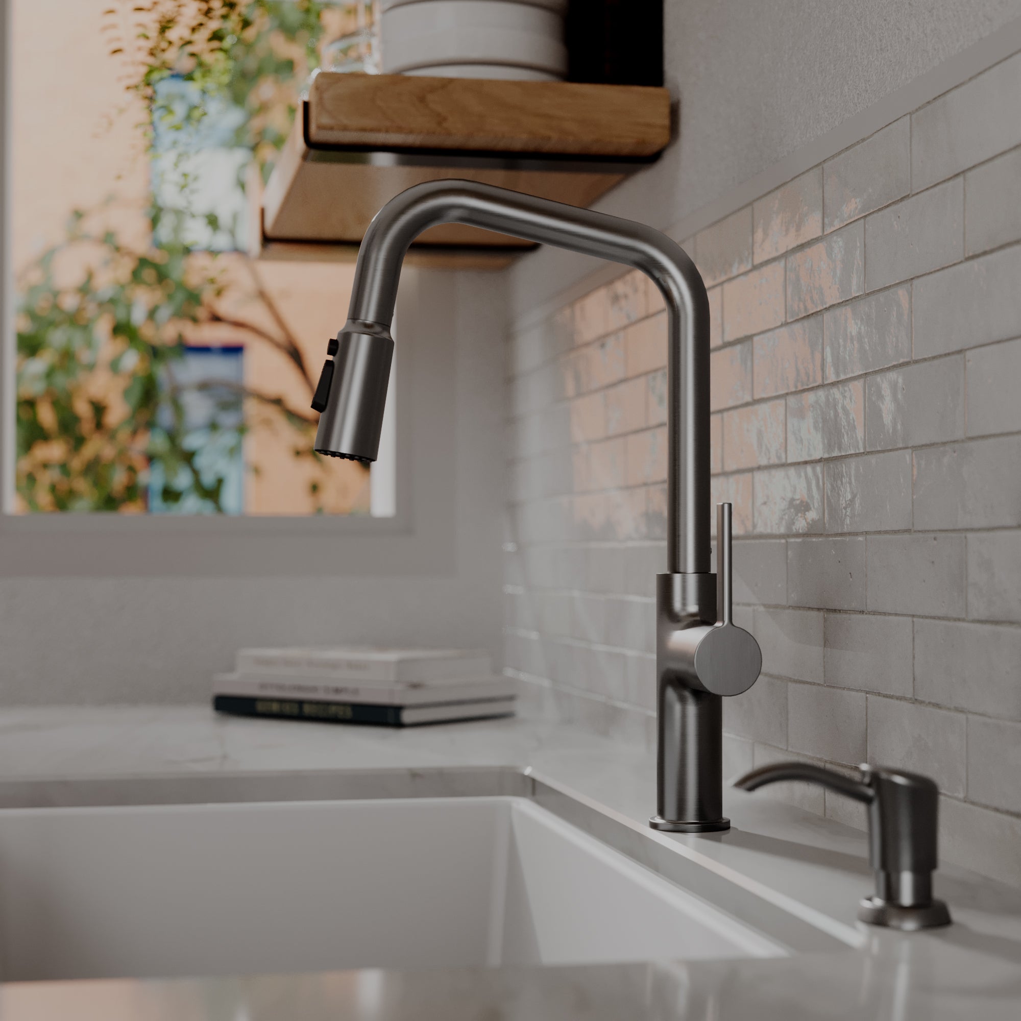 Karran Stalbridge 1.8 GPM Single Lever Lead-free Brass ADA Kitchen Faucet, Pull-Down, Spot-Free Gunmetal Grey, KKF710SFGG