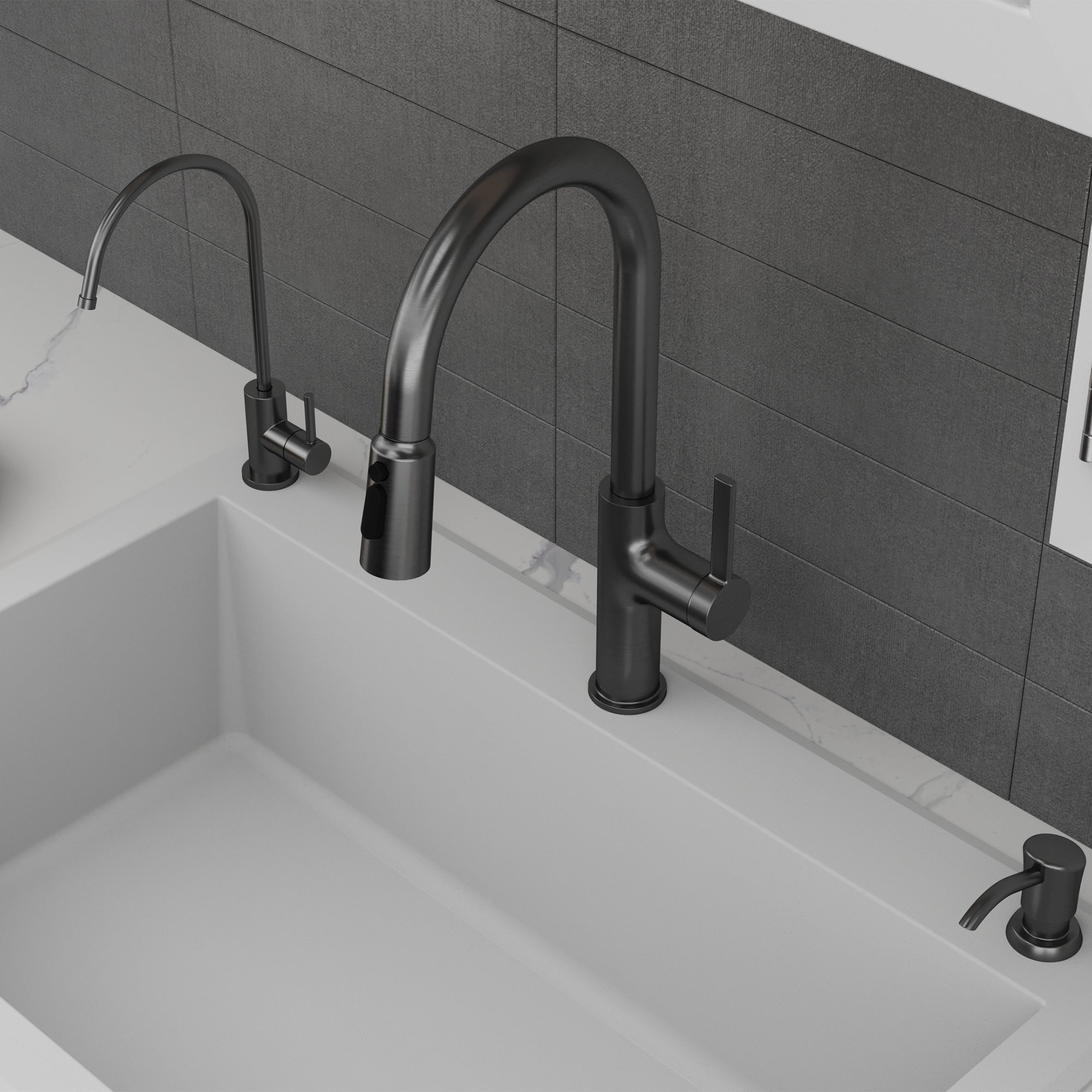 Karran Stalbridge 1.8 GPM Single Lever Lead-free Brass ADA Kitchen Faucet, Pull-Down, Spot-Free Gunmetal Grey, KKF720SFGG
