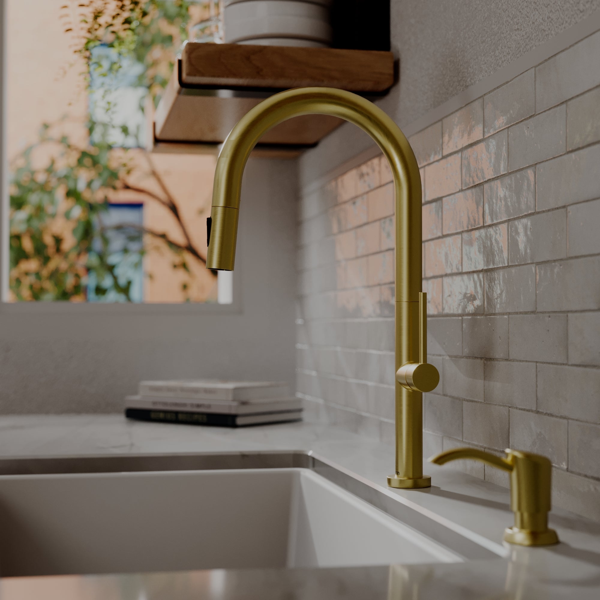 Karran Brynford 1.8 GPM Single Lever Lead-free Brass ADA Kitchen Faucet, Pull-Down, Spot-Free Brushed Gold, KKF730SFBG