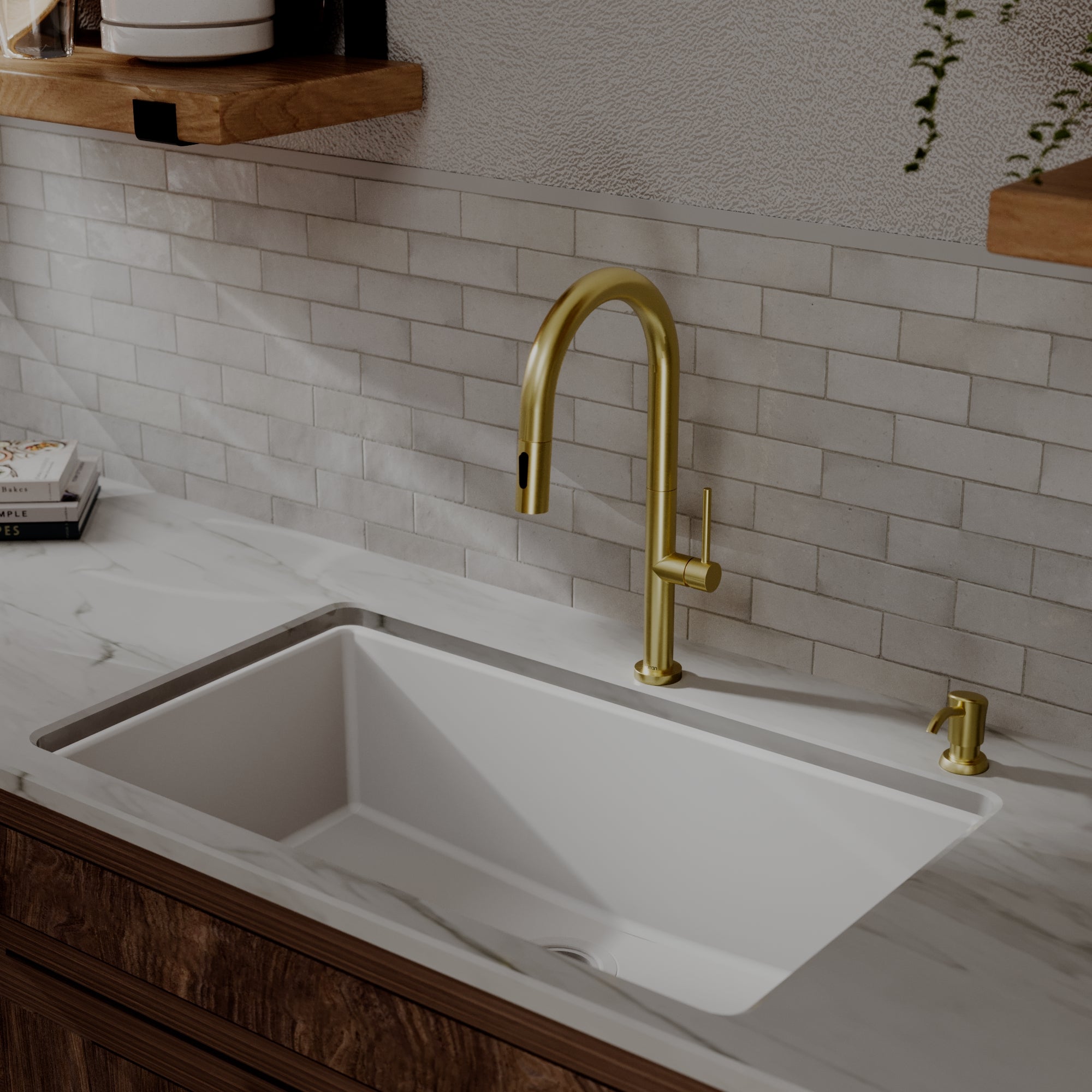 Karran Brynford 1.8 GPM Single Lever Lead-free Brass ADA Kitchen Faucet, Pull-Down, Spot-Free Brushed Gold, KKF730SFBG