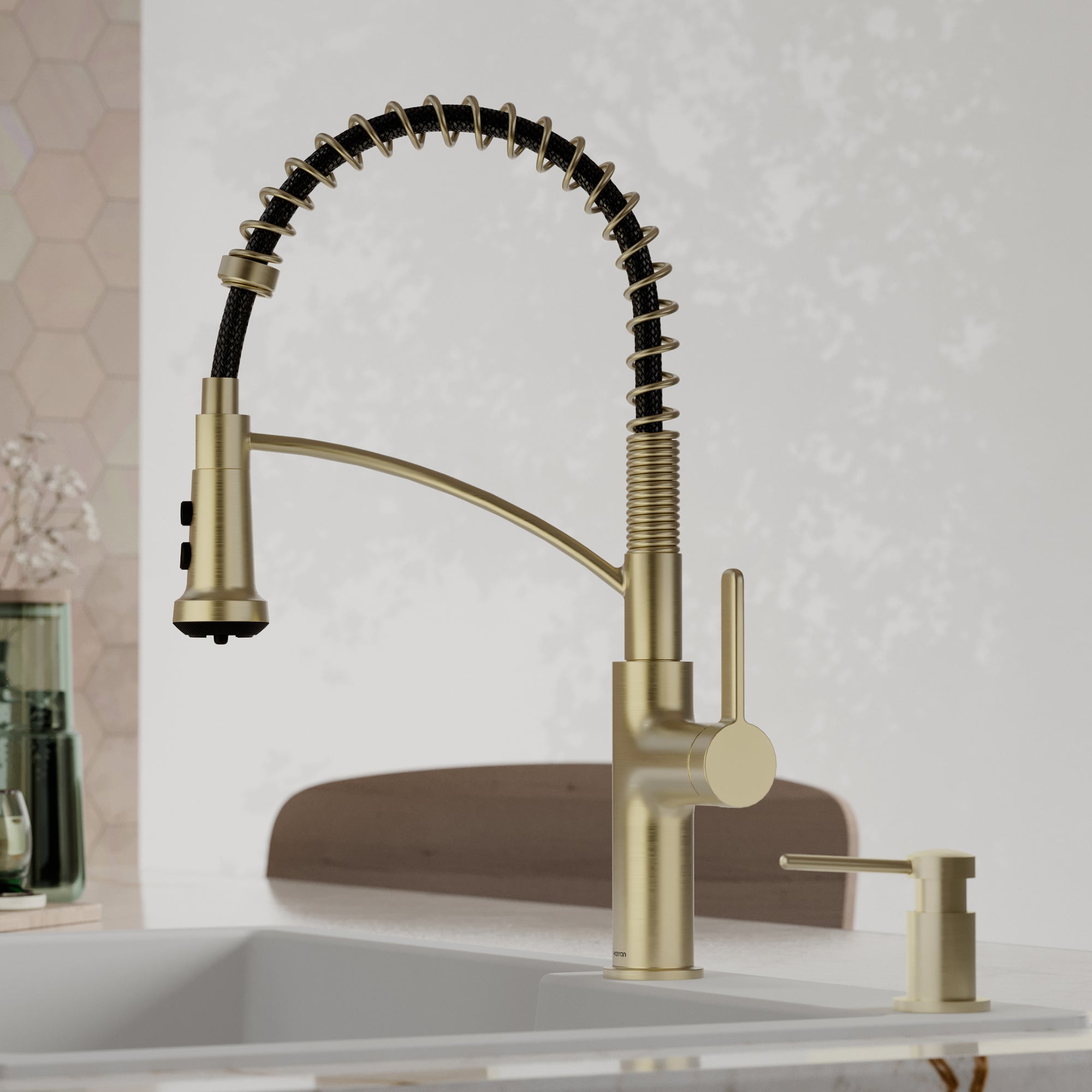 Karran Scottsdale 1.8 GPM Single Lever Lead-free Brass ADA Kitchen Faucet, Pull-Down, Spot-Free Champagne Bronze, KKF740SFCB