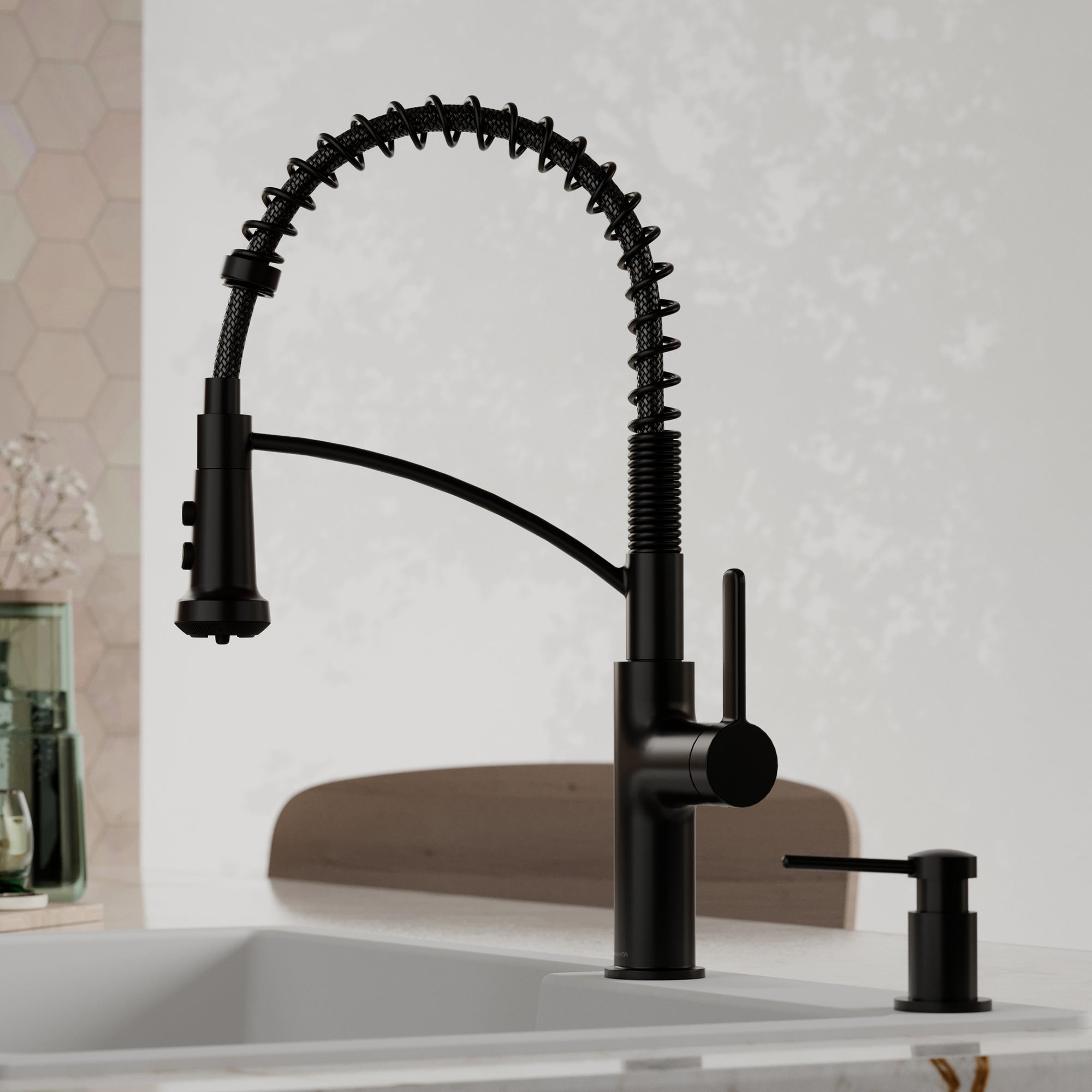 Karran Scottsdale 1.8 GPM Single Lever Lead-free Brass ADA Kitchen Faucet, Pull-Down, Matte Black, KKF740MB