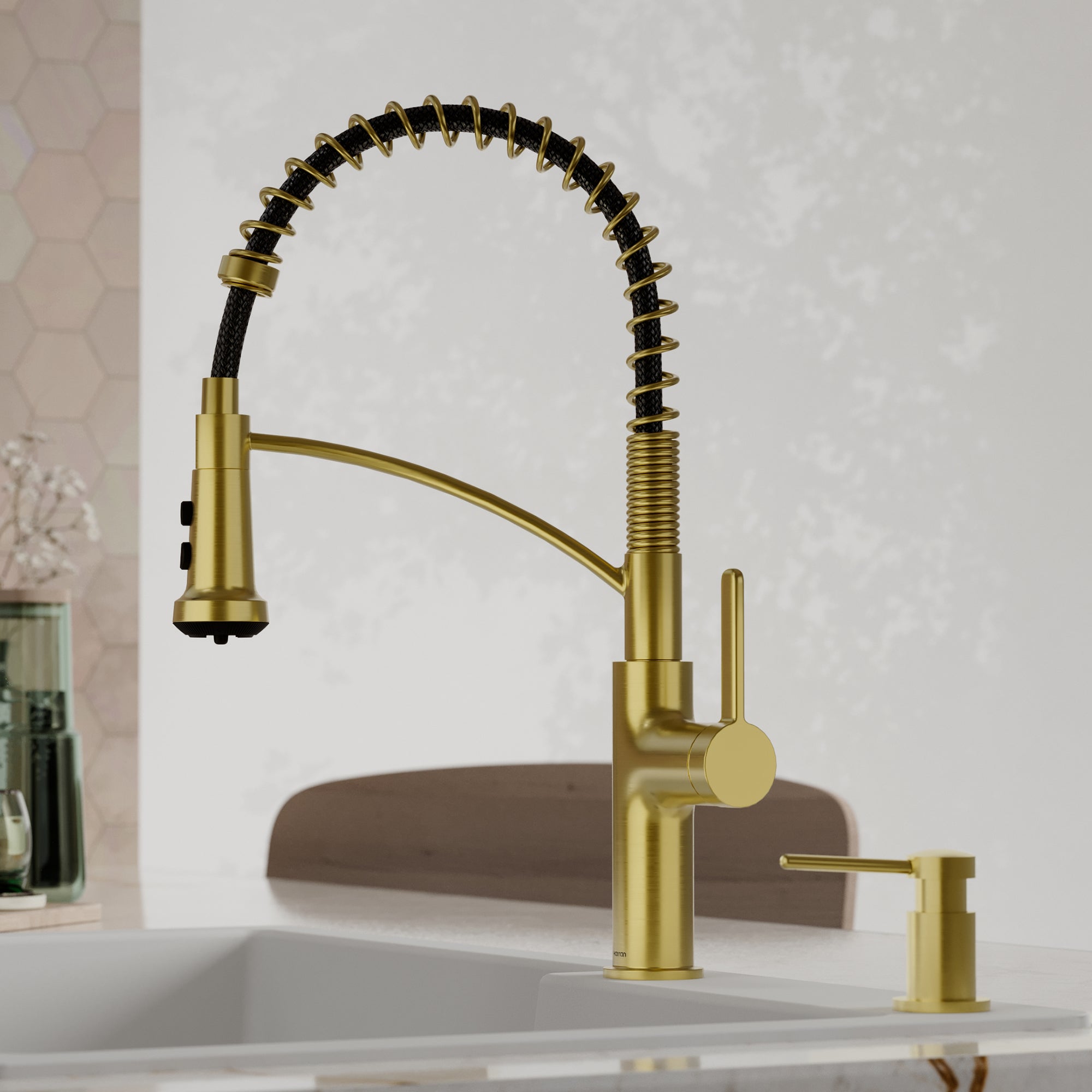 Karran Scottsdale 1.8 GPM Single Lever Lead-free Brass ADA Kitchen Faucet, Pull-Down, Spot-Free Brushed Gold, KKF740SFBG