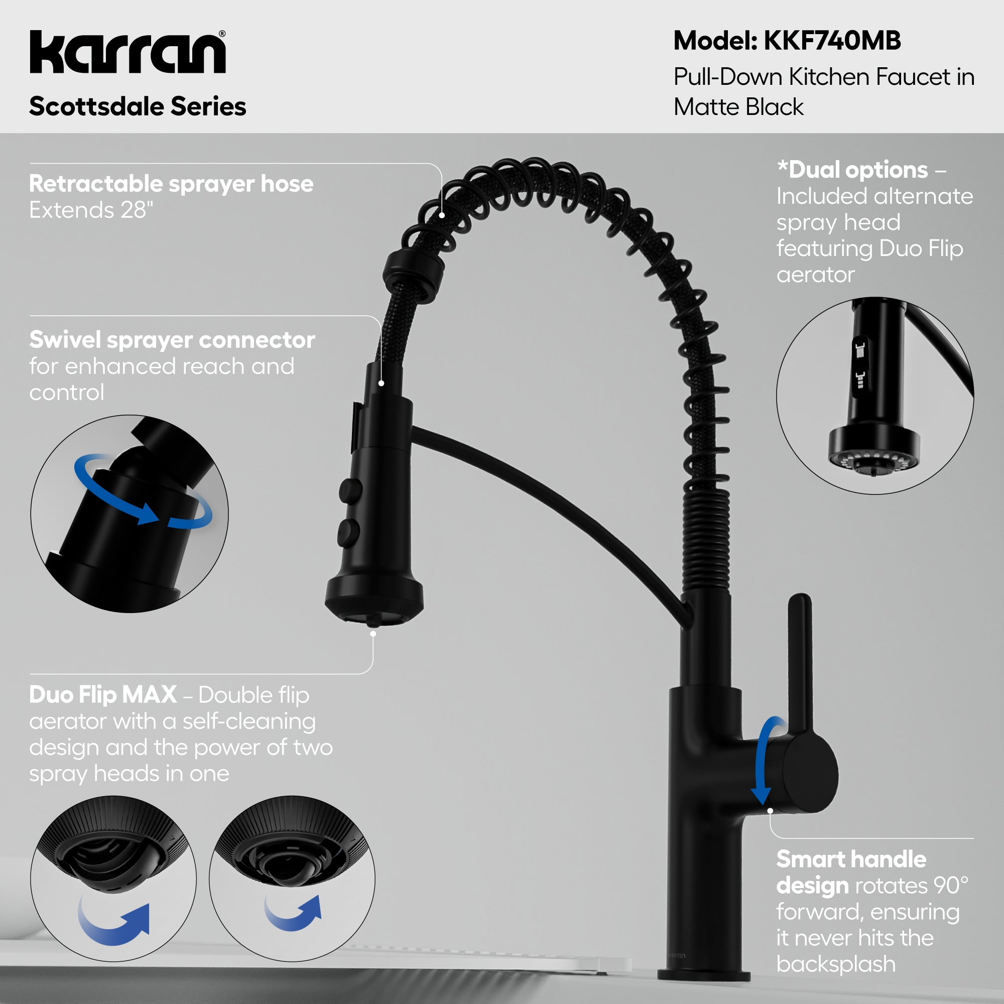 Alternative View of Karran Scottsdale 1.8 GPM Single Lever Lead-free Brass ADA Kitchen Faucet, Pull-Down, Matte Black, KKF740MB