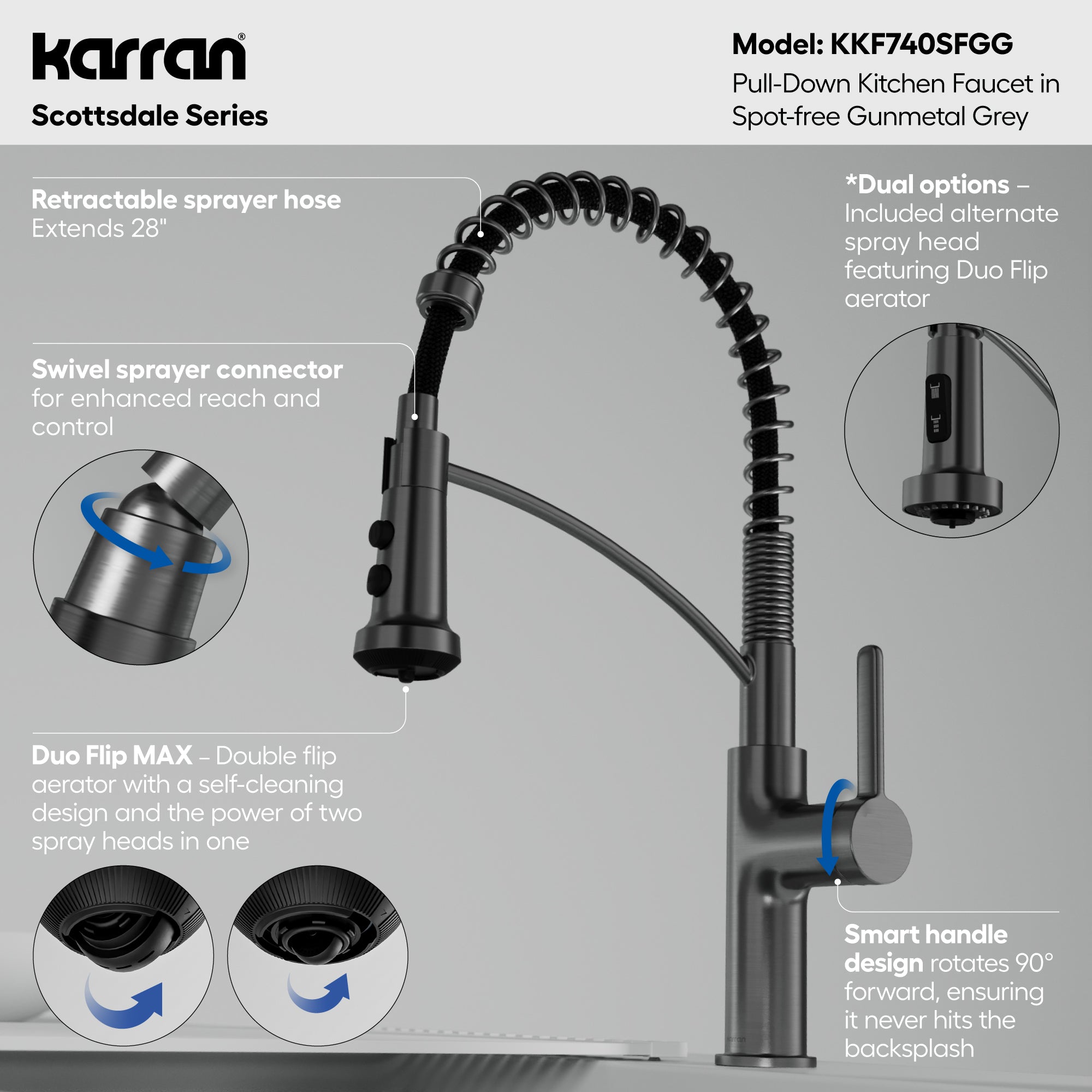 Alternative View of Karran Scottsdale 1.8 GPM Single Lever Lead-free Brass ADA Kitchen Faucet, Pull-Down, Spot-Free Gunmetal Grey, KKF740SFGG