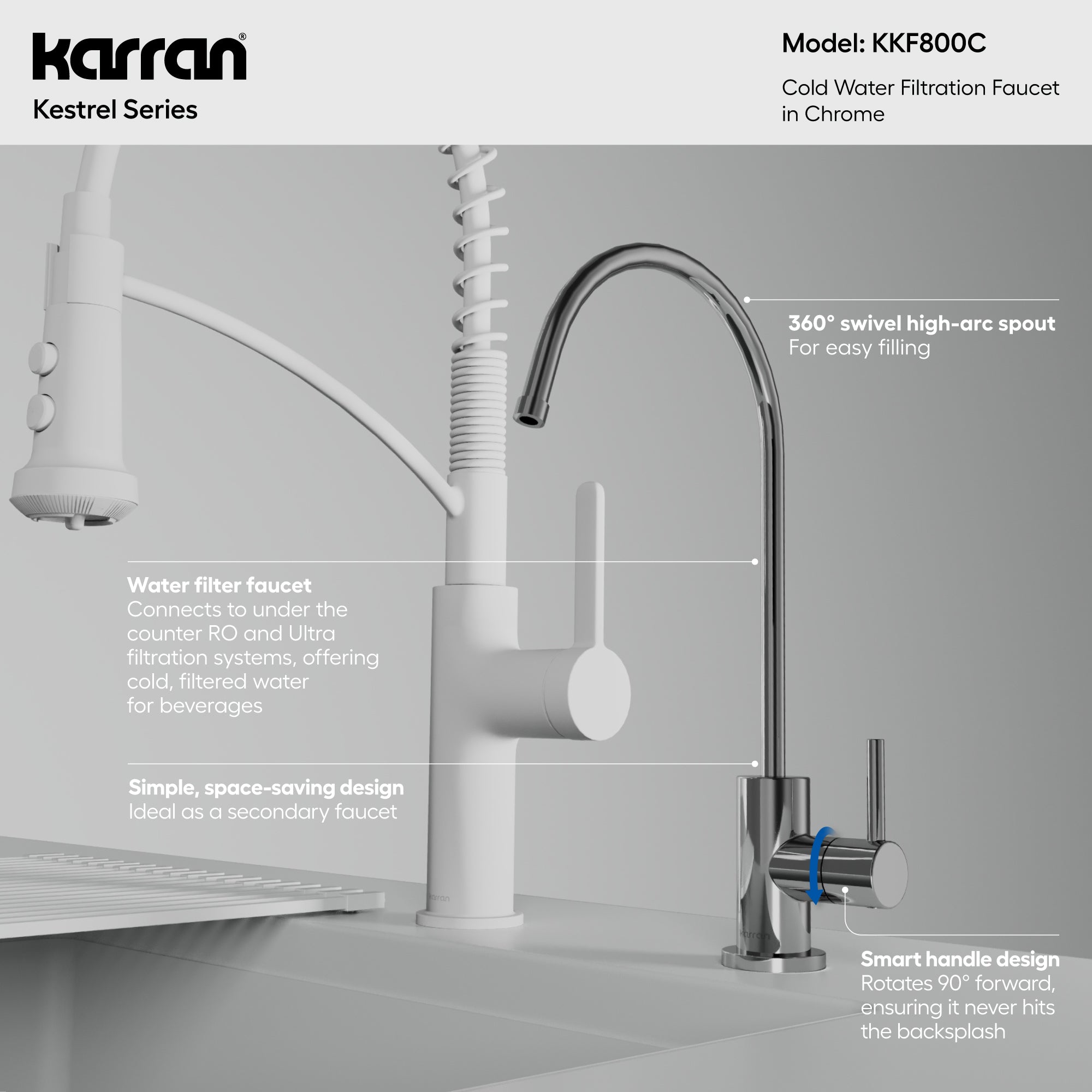 Karran Kestrel 1 GPM Single Lever Lead-free Brass ADA Beverage Faucet, Chrome, KKF800C