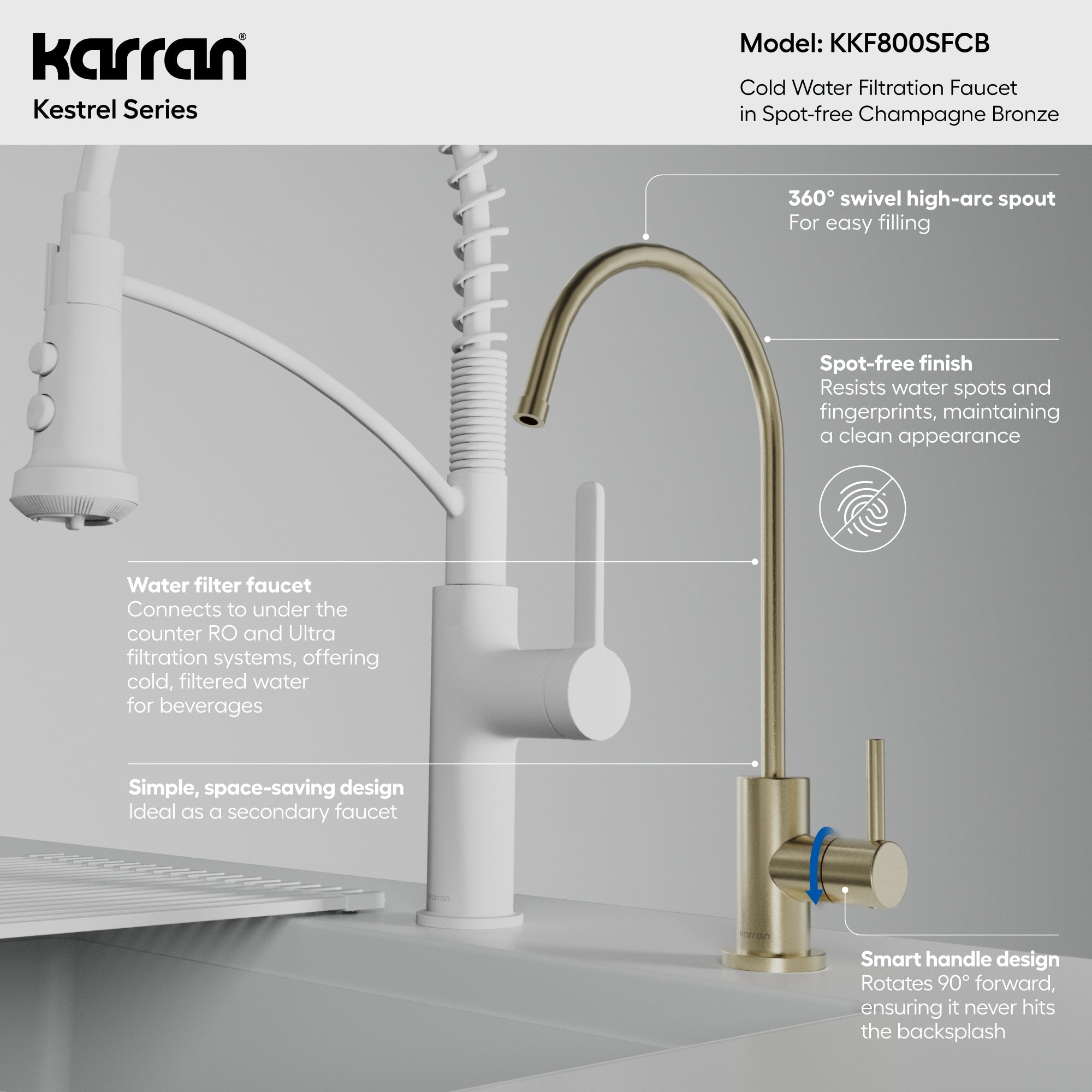 Karran Kestrel 1 GPM Single Lever Lead-free Brass ADA Beverage Faucet, Spot-Free Champagne Bronze, KKF800SFCB