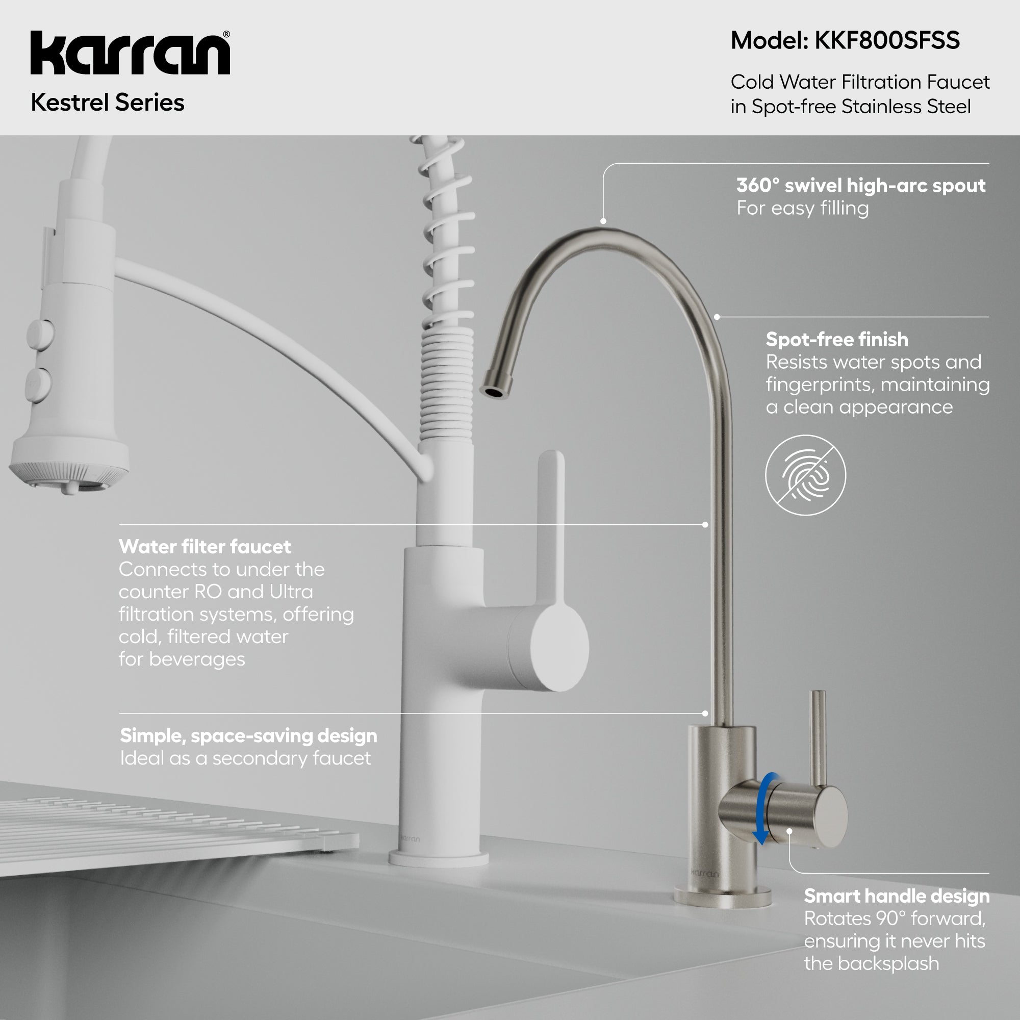 Karran Kestrel 1 GPM Single Lever Lead-free Brass ADA Beverage Faucet, Spot Free Stainless Steel, KKF800SFSS