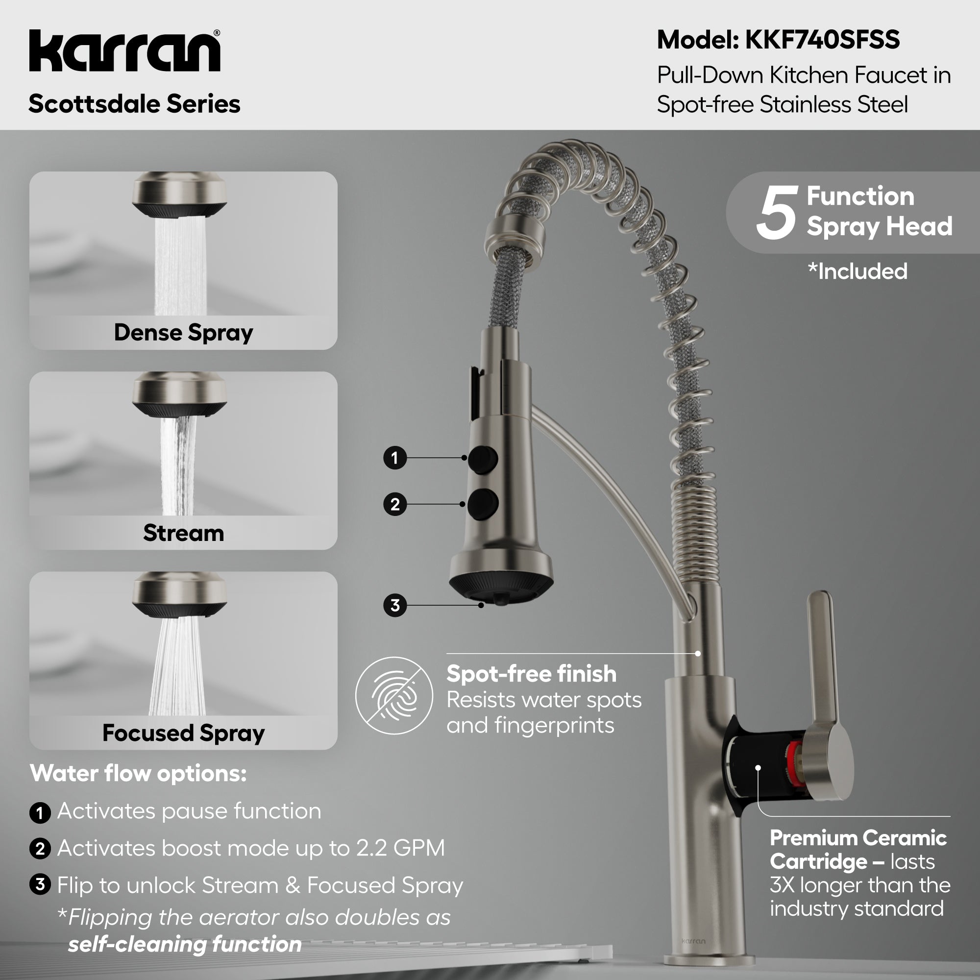 Alternative View of Karran Scottsdale 1.8 GPM Single Lever Lead-free Brass ADA Kitchen Faucet, Pull-Down, Spot Free Stainless Steel, KKF740SFSS