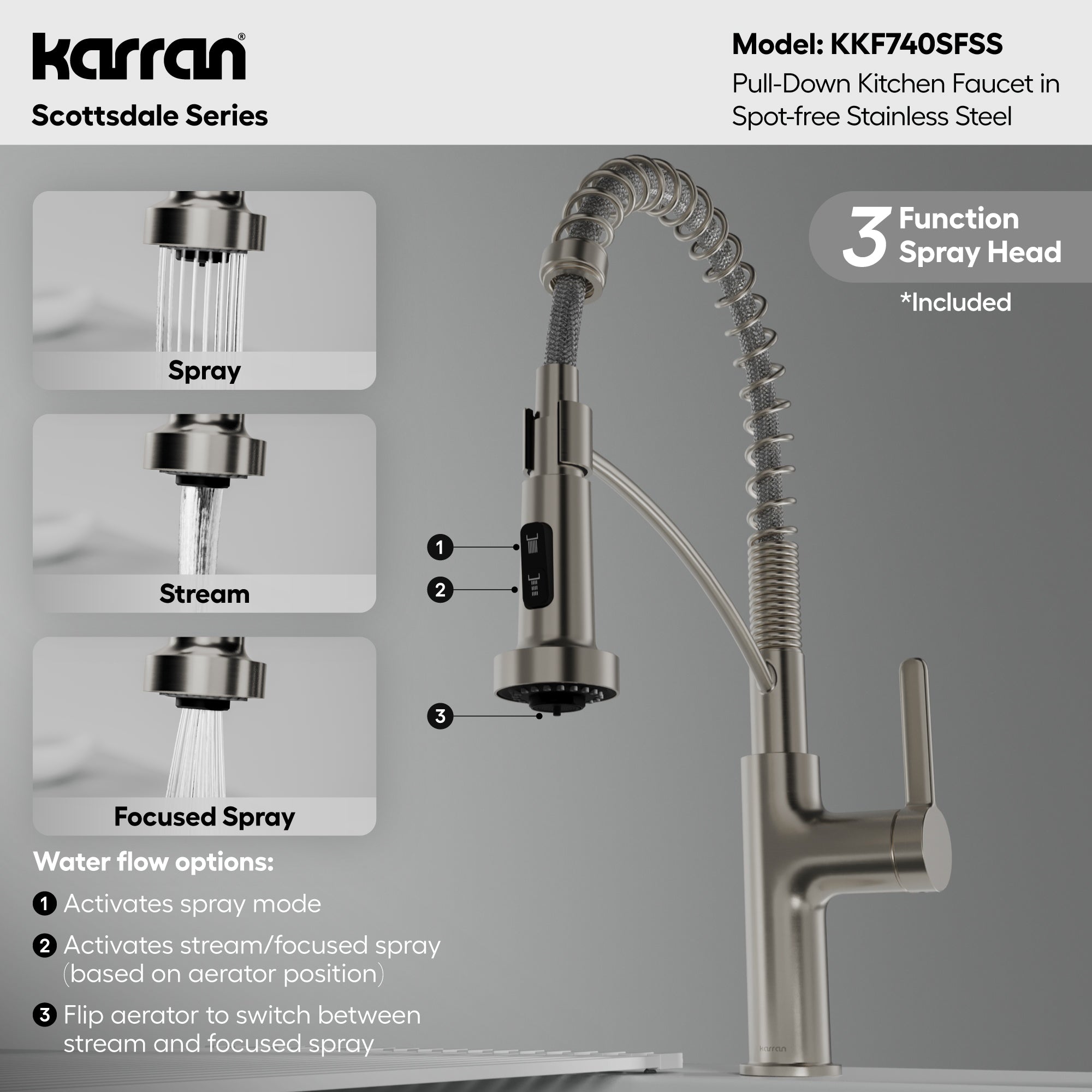 Alternative View of Karran Scottsdale 1.8 GPM Single Lever Lead-free Brass ADA Kitchen Faucet, Pull-Down, Spot Free Stainless Steel, KKF740SFSS