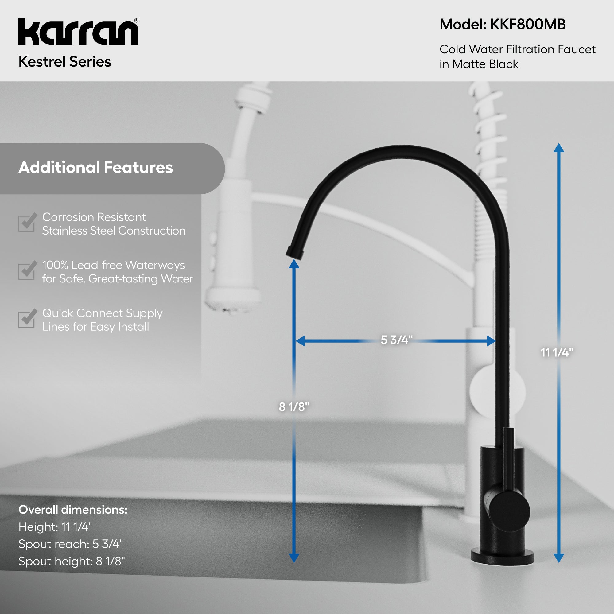 Karran Kestrel 1 GPM Single Lever Lead-free Brass ADA Beverage Faucet, Matte Black, KKF800MB