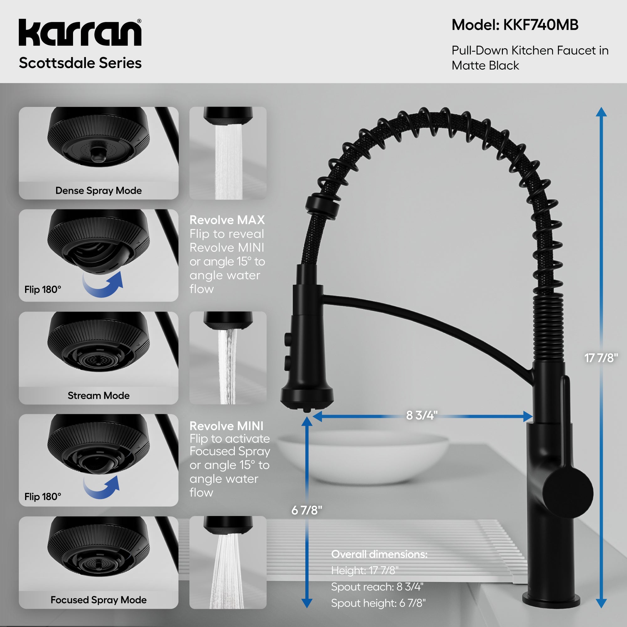 Karran Scottsdale 1.8 GPM Single Lever Lead-free Brass ADA Kitchen Faucet, Pull-Down, Matte Black, KKF740MB