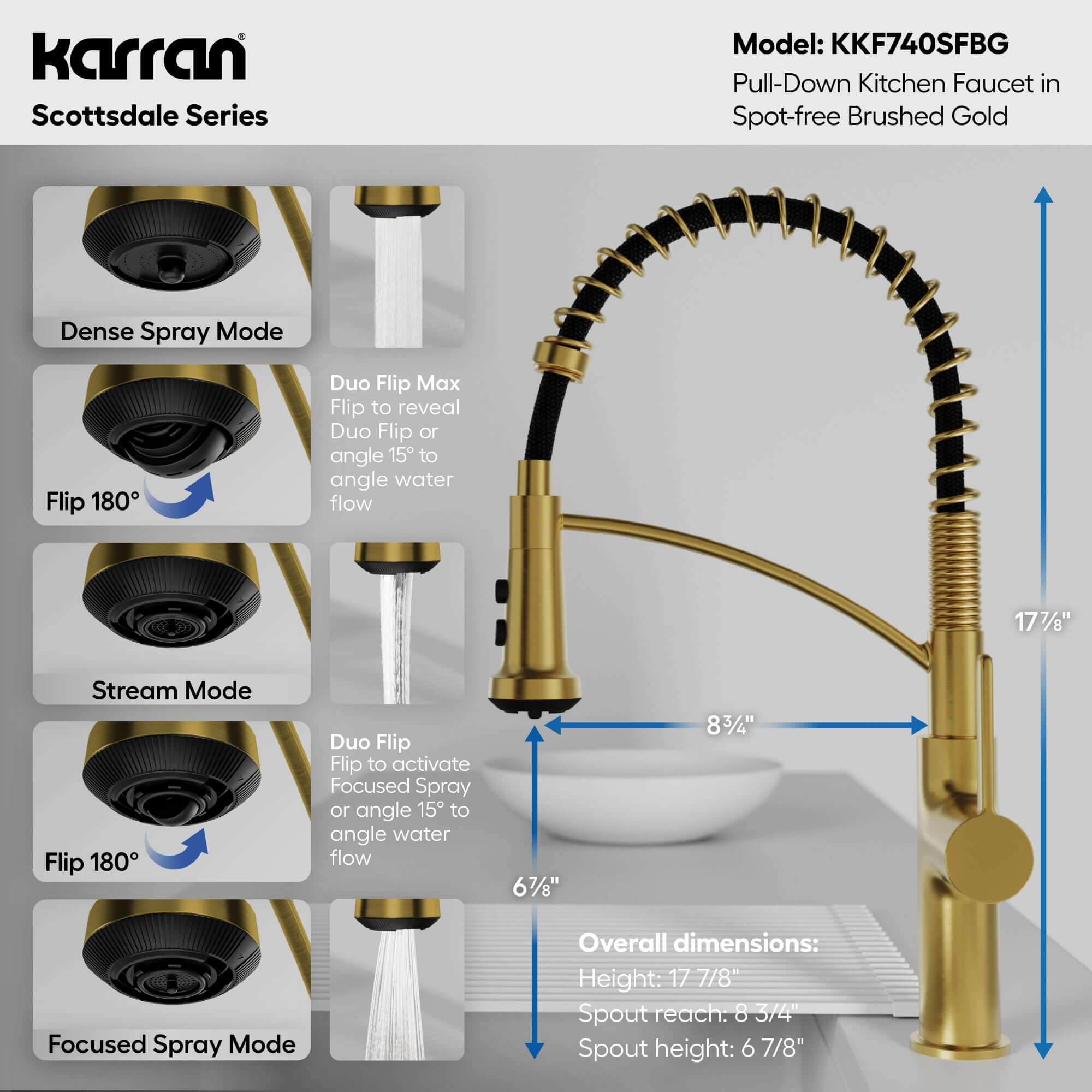 Alternative View of Karran Scottsdale 1.8 GPM Single Lever Lead-free Brass ADA Kitchen Faucet, Pull-Down, Spot-Free Brushed Gold, KKF740SFBG