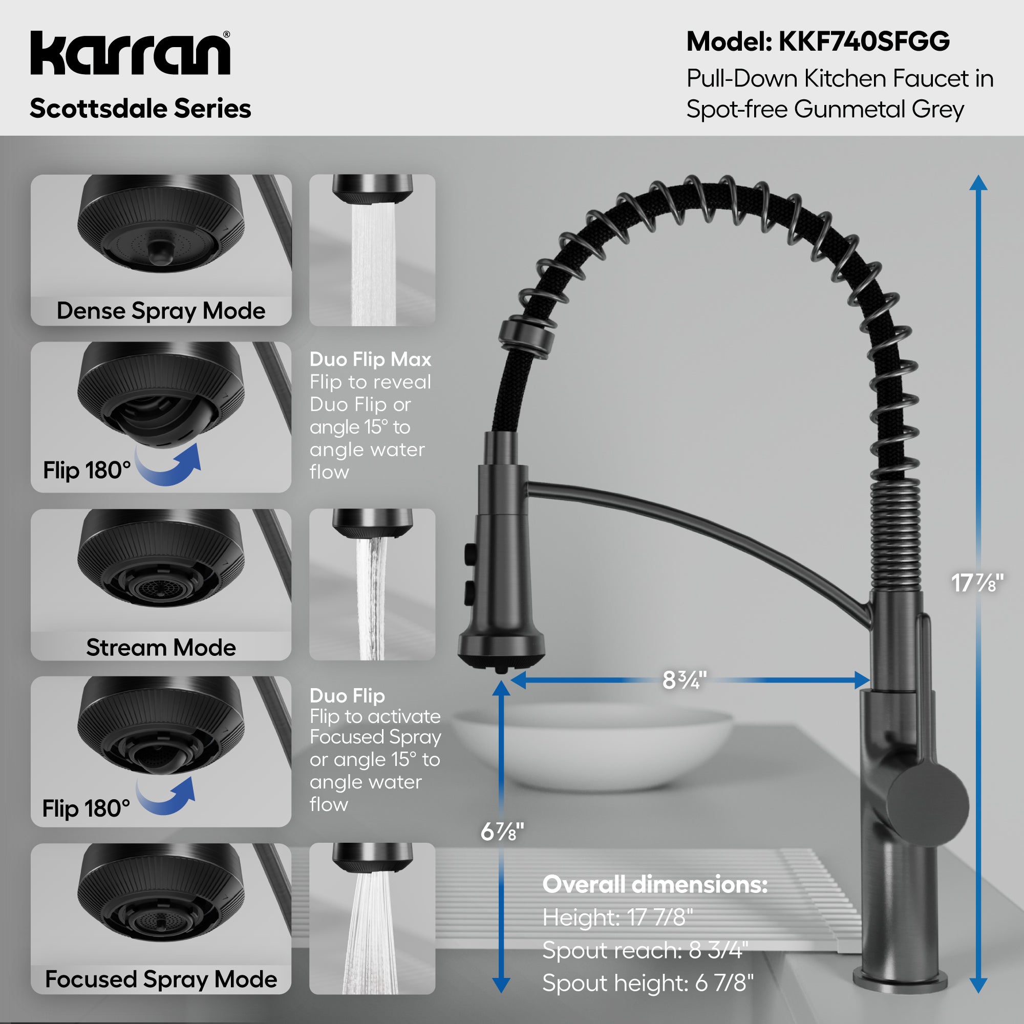 Alternative View of Karran Scottsdale 1.8 GPM Single Lever Lead-free Brass ADA Kitchen Faucet, Pull-Down, Spot-Free Gunmetal Grey, KKF740SFGG