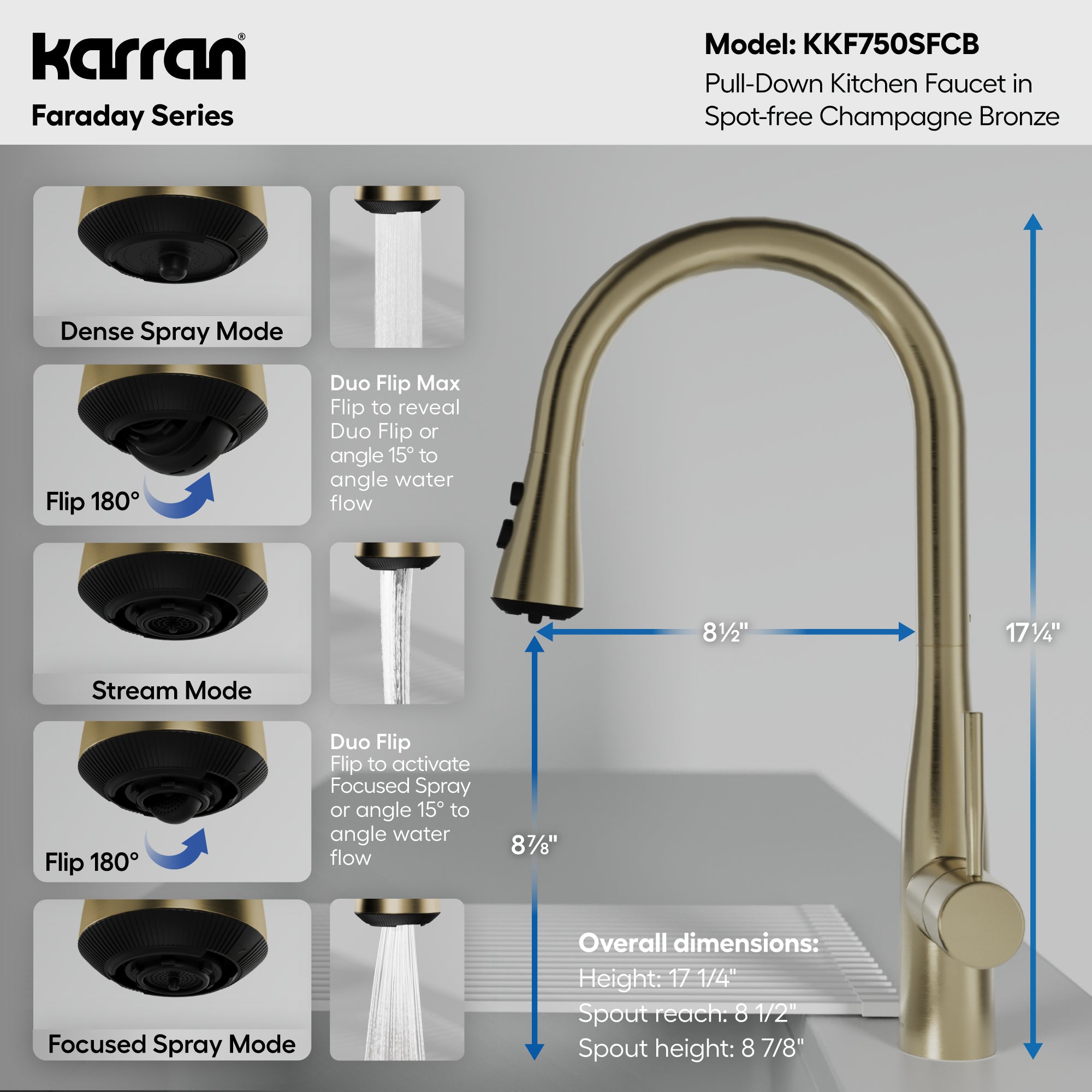 Alternative View of Karran Faraday 1.8 GPM Single Lever Lead-free Brass ADA Kitchen Faucet, Pull-Down, Spot-Free Champagne Bronze, KKF750SFCB