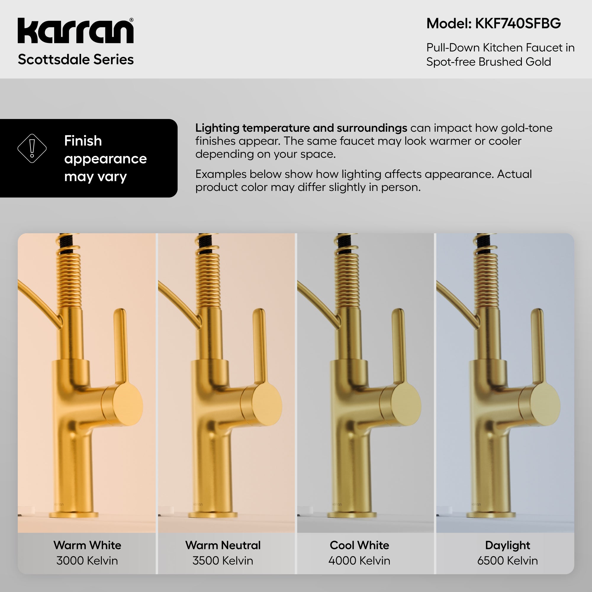 Karran Scottsdale 1.8 GPM Single Lever Lead-free Brass ADA Kitchen Faucet, Pull-Down, Spot-Free Brushed Gold, KKF740SFBG