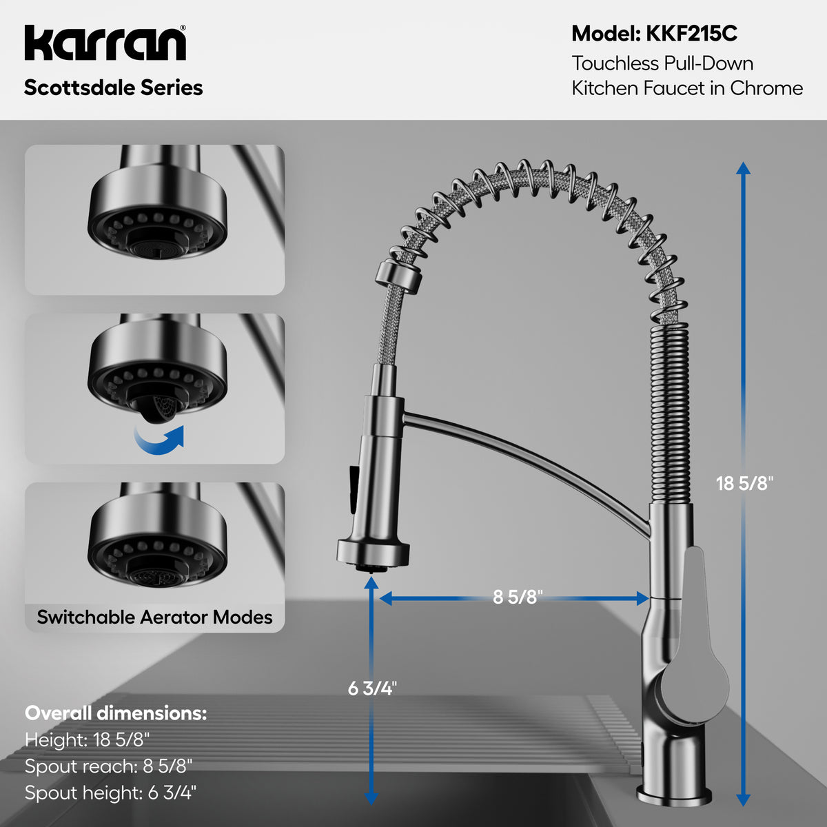 Alternative View of Karran Alston 1.8 GPM Single Lever Handle Lead-free Brass ADA Touchless Kitchen Faucet, Pull-Down, Chrome, KKF215C
