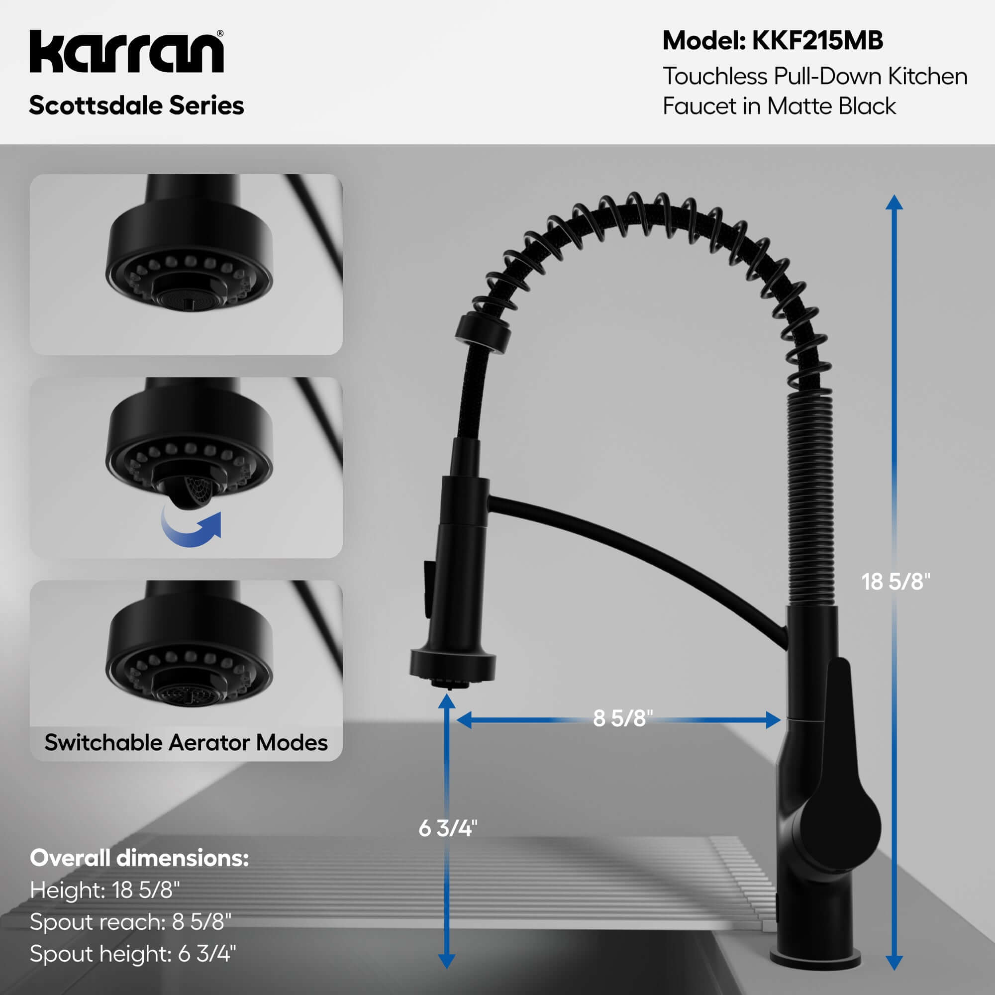 Alternative View of Karran Alston 1.8 GPM Single Lever Handle Lead-free Brass ADA Touchless Kitchen Faucet, Pull-Down, Matte Black, KKF215MB