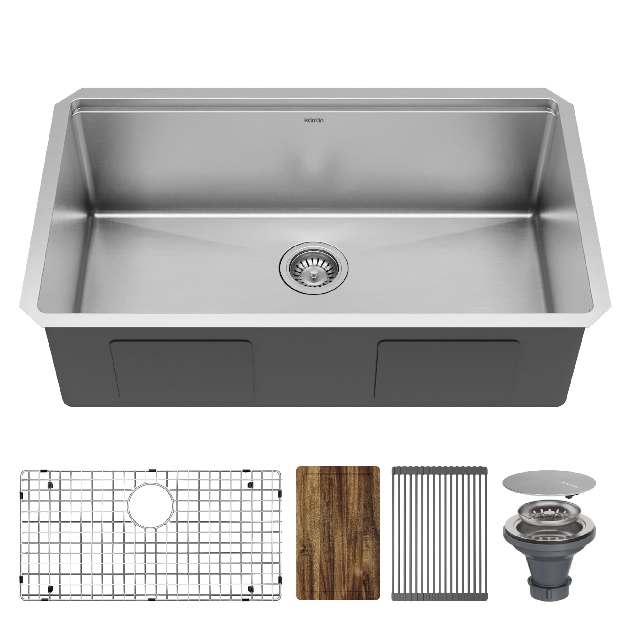 Karran Elite Workstation 32" Undermount Stainless Steel Kitchen Sink with Accessories, Satin Brushed, 16 Gauge, WS-37-PK5