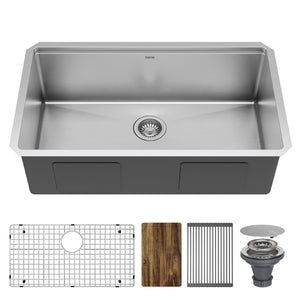 Karran Elite Workstation 32" Undermount Stainless Steel Kitchen Sink with Accessories, Satin Brushed, 16 Gauge, WS-37-PK5