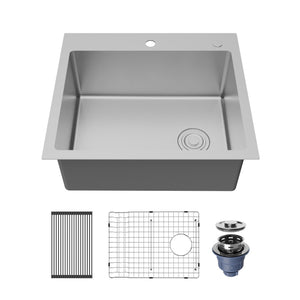 Alternate Image for Karran Fusion 25" Drop In/Topmount Stainless Steel ADA Kitchen Sink with Accessories, 16 Gauge, TMSB2531-PK1