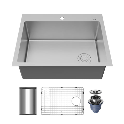 Karran Fusion 28" Drop In/Topmount Stainless Steel Kitchen Sink with Accessories, 16 Gauge, TMSB2831-PK1