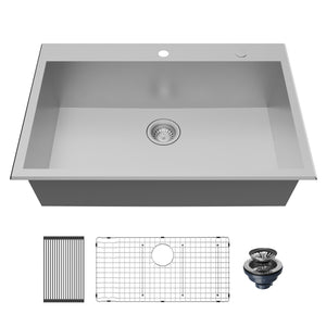 Alternate Image for Karran Fusion 33" Drop In/Topmount Stainless Steel ADA Kitchen Sink with Accessories, 18 Gauge, TMSB3320-PK1