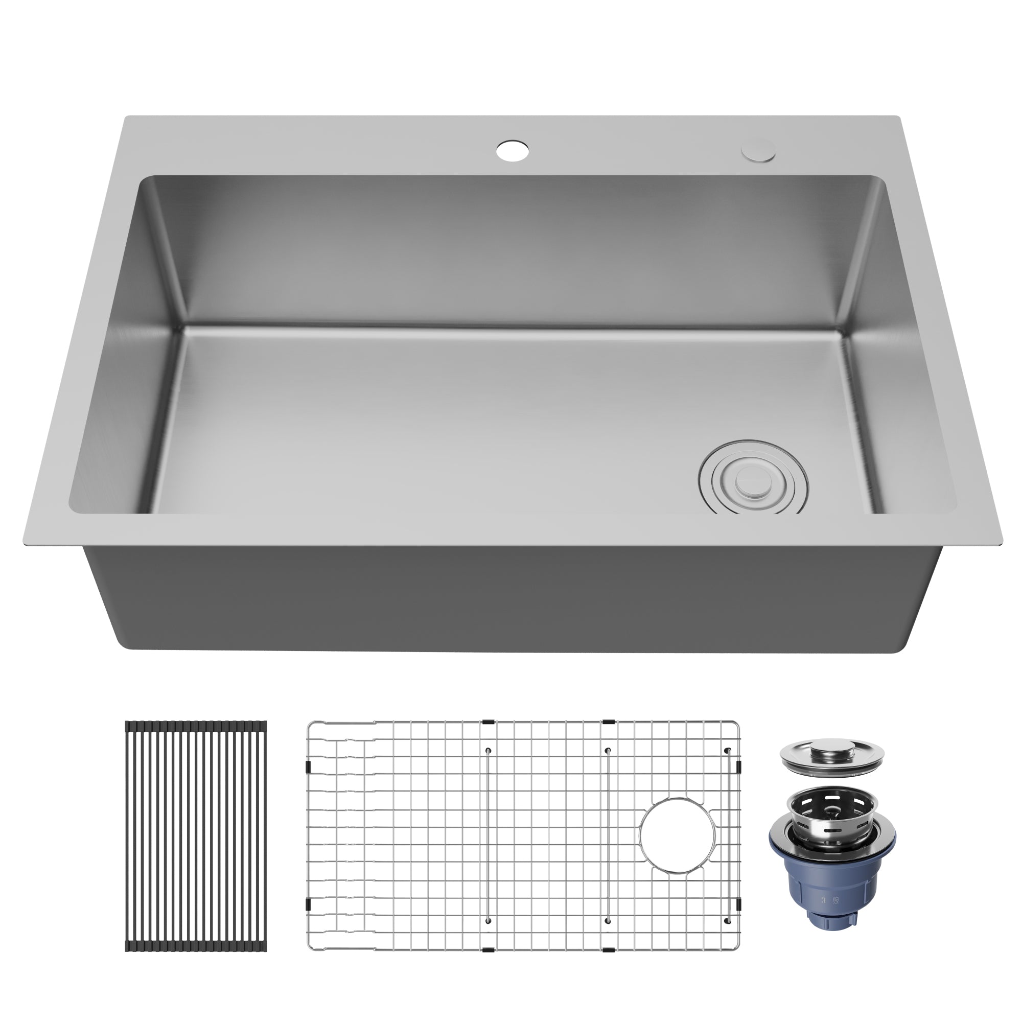 Karran Fusion 33" Drop In/Topmount Stainless Steel Kitchen Sink with Accessories, 16 Gauge, TMSB3331-PK1