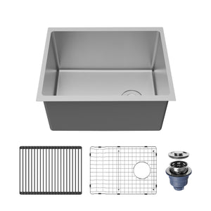 Alternate Image for Karran Fusion 23" Undermount Stainless Steel ADA Workstation Kitchen Sink with Accessories, 16 Gauge, UUMSB2332-12PK1