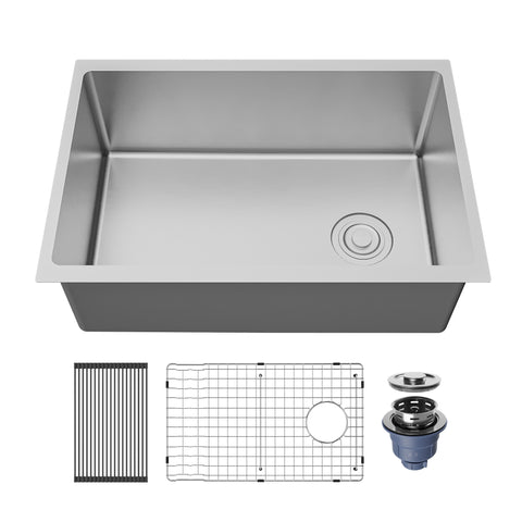 Karran Fusion 27" Undermount Stainless Steel ADA Kitchen Sink with Accessories, 16 Gauge, UUMSB2731-PK1