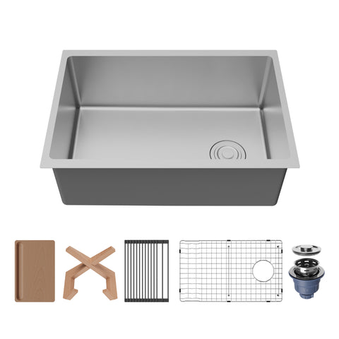Karran Fusion 27" Undermount Stainless Steel Workstation Kitchen Sink with Accessories, 16 Gauge, UUMSB2732-PK1