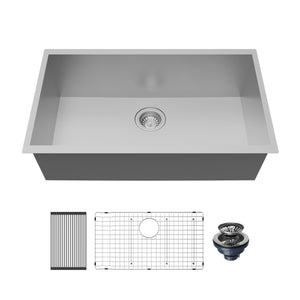 Alternate Image for Karran Fusion 31" Undermount Stainless Steel ADA Kitchen Sink with Accessories, 18 Gauge, UUMSB3021-PK1