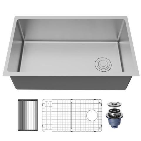 Karran Fusion 30" Undermount Stainless Steel ADA Kitchen Sink with Accessories, 16 Gauge, UUMSB3031-PK1