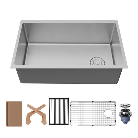 Karran Fusion 30" Undermount Stainless Steel Workstation Kitchen Sink with Accessories, 16 Gauge, UUMSB3032-PK1