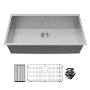 Alternate Image for Karran Fusion 33" Undermount Stainless Steel Kitchen Sink with Accessories, 18 Gauge, UUMSB3321-PK1