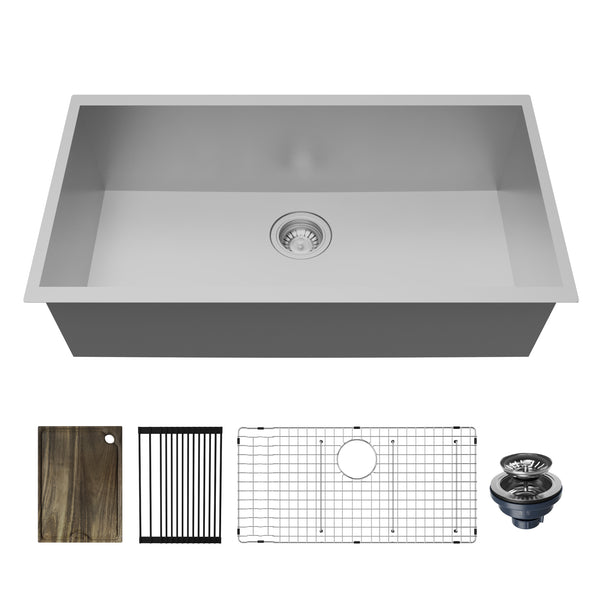 Karran Fusion 33" Undermount Stainless Steel Workstation Kitchen Sink with Accessories, 18 Gauge, UUMSB3322-PK1
