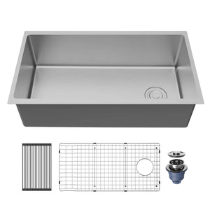 Alternate Image for Karran Fusion 33" Undermount Stainless Steel ADA Kitchen Sink with Accessories, 16 Gauge, UUMSB3331-PK1