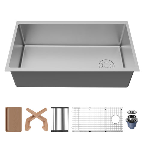 Karran Fusion 33" Undermount Stainless Steel Workstation Kitchen Sink with Accessories, 16 Gauge, UUMSB3332-PK1