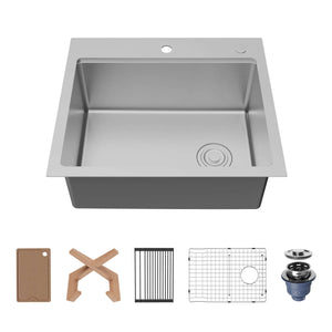 Alternate Image for Karran Fusion 25" Drop In/Topmount Stainless Steel Workstation Kitchen Sink with Accessories, 16 Gauge, WSTMSB2533-PK1