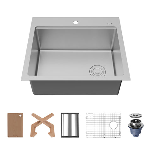 Karran Fusion 25" Drop In/Topmount Stainless Steel Workstation Kitchen Sink with Accessories, 16 Gauge, WSTMSB2533-PK1