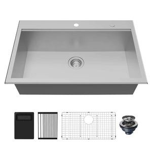 Alternate Image for Karran Fusion 33" Drop In/Topmount Stainless Steel Workstation Kitchen Sink with Accessories, 18 Gauge, WSTMSB3323-PK1