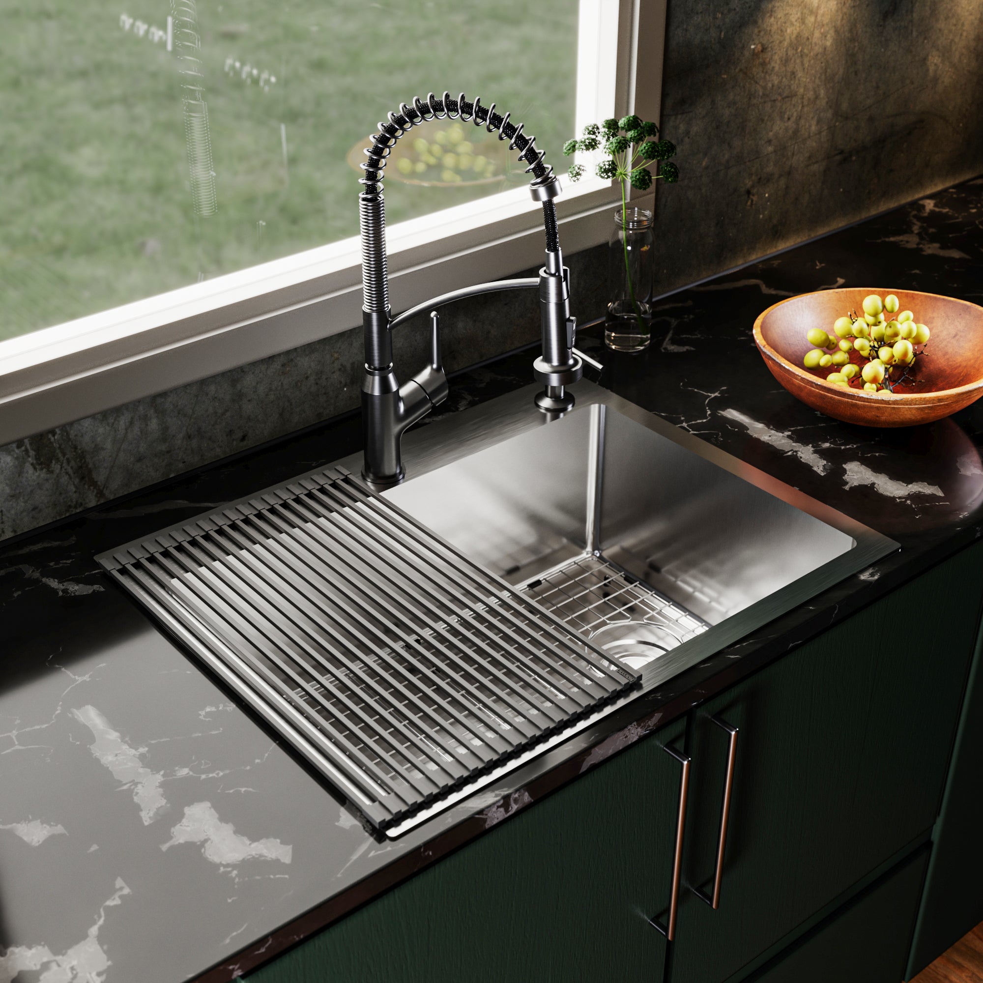 Karran Fusion 28" Drop In/Topmount Stainless Steel Kitchen Sink with Accessories, 16 Gauge, TMSB2831-PK1