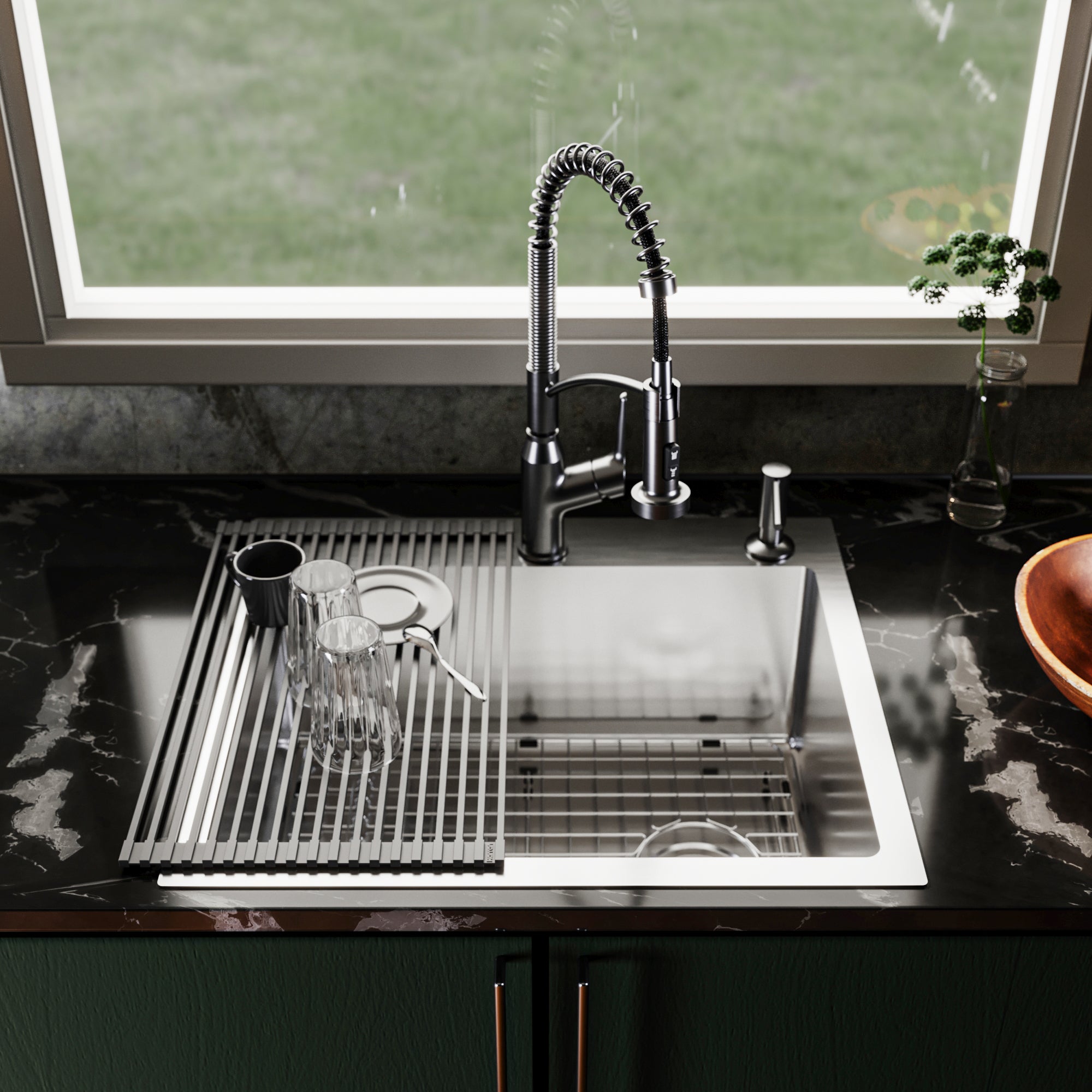 Karran Fusion 25" Drop In/Topmount Stainless Steel ADA Kitchen Sink with Accessories, 16 Gauge, TMSB2531-PK1