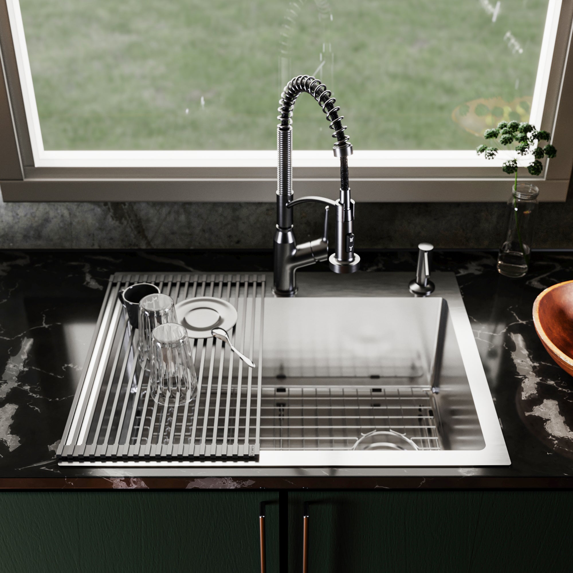 Karran Fusion 28" Drop In/Topmount Stainless Steel Kitchen Sink with Accessories, 16 Gauge, TMSB2831-PK1