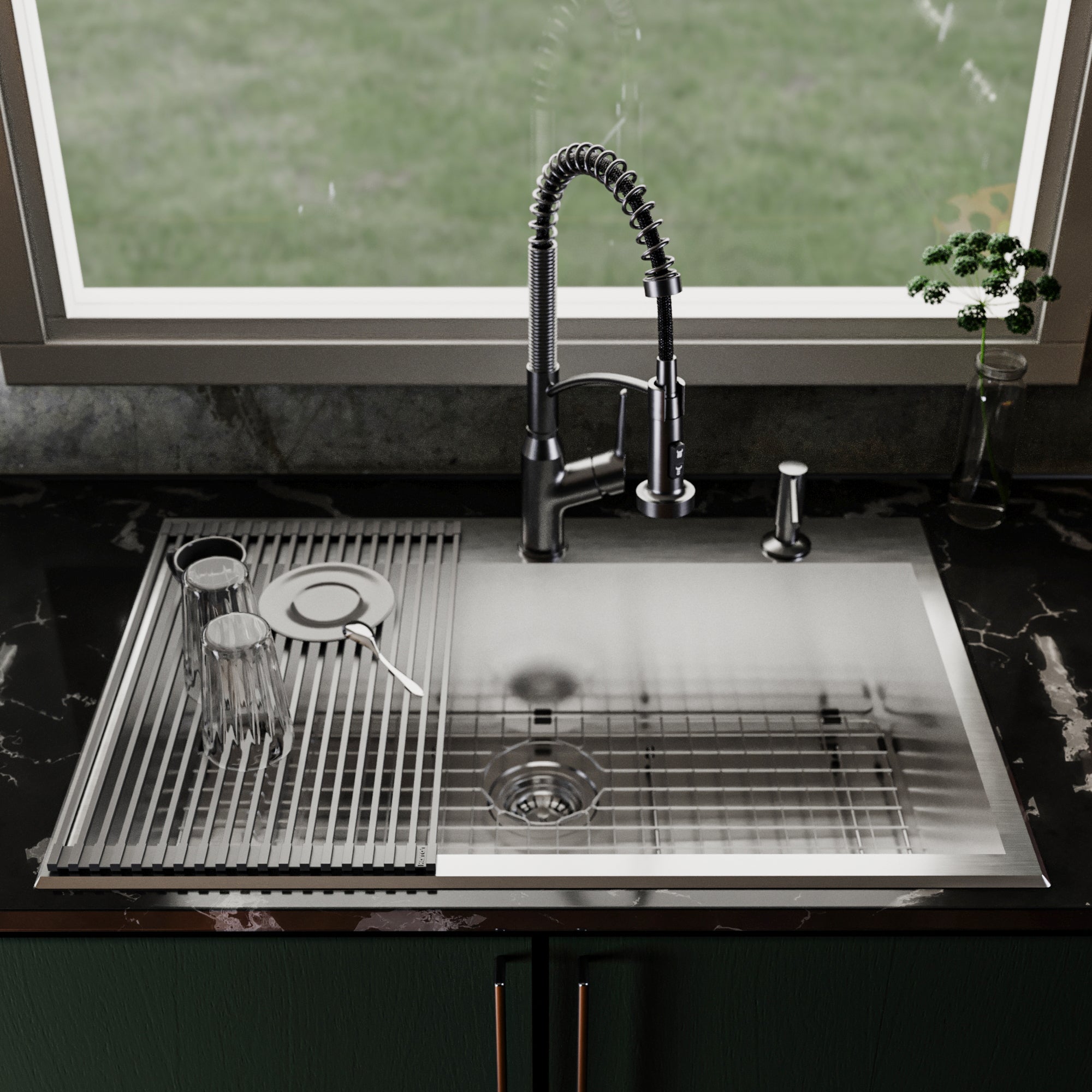 Karran Fusion 33" Drop In/Topmount Stainless Steel ADA Kitchen Sink with Accessories, 18 Gauge, TMSB3320-PK1