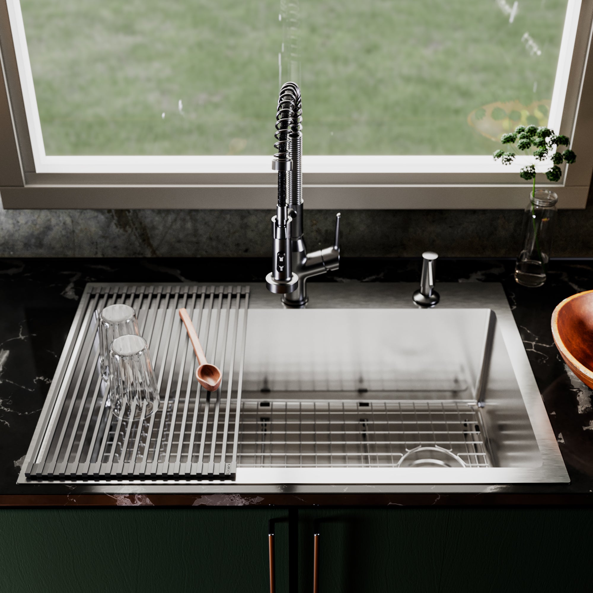 Karran Fusion 33" Drop In/Topmount Stainless Steel Kitchen Sink with Accessories, 16 Gauge, TMSB3331-PK1