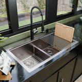Karran Fusion 33" Drop In/Topmount Stainless Steel Workstation Kitchen Sink with Accessories, 50/50 Double Bowl, 16 Gauge, WSTMDB3323-PK1