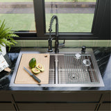 Karran Fusion 33" Drop In/Topmount Stainless Steel Workstation Kitchen Sink with Accessories, 50/50 Double Bowl, 16 Gauge, WSTMDB3323-PK1